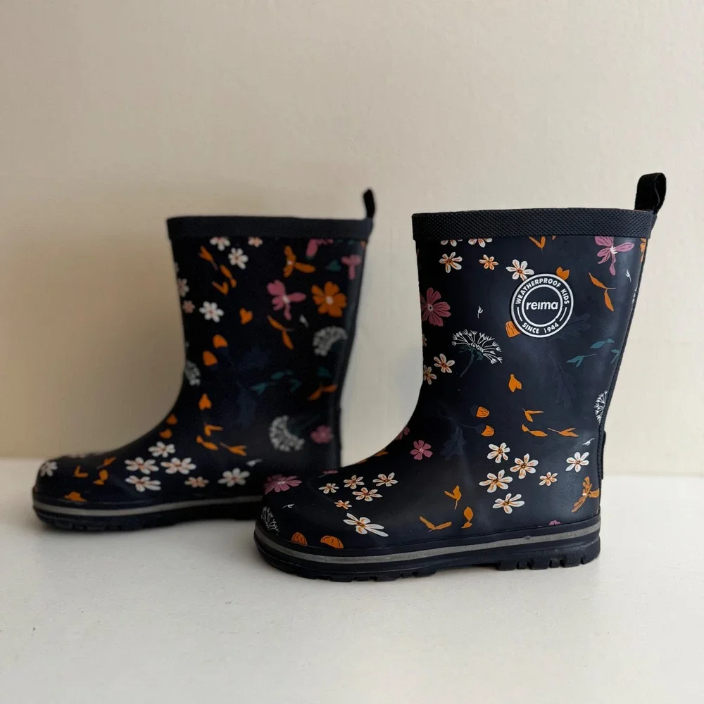 Reima Kids Navy Floral Waterproof Rain Boots Size US 11.5 EUR 29 Outerwear